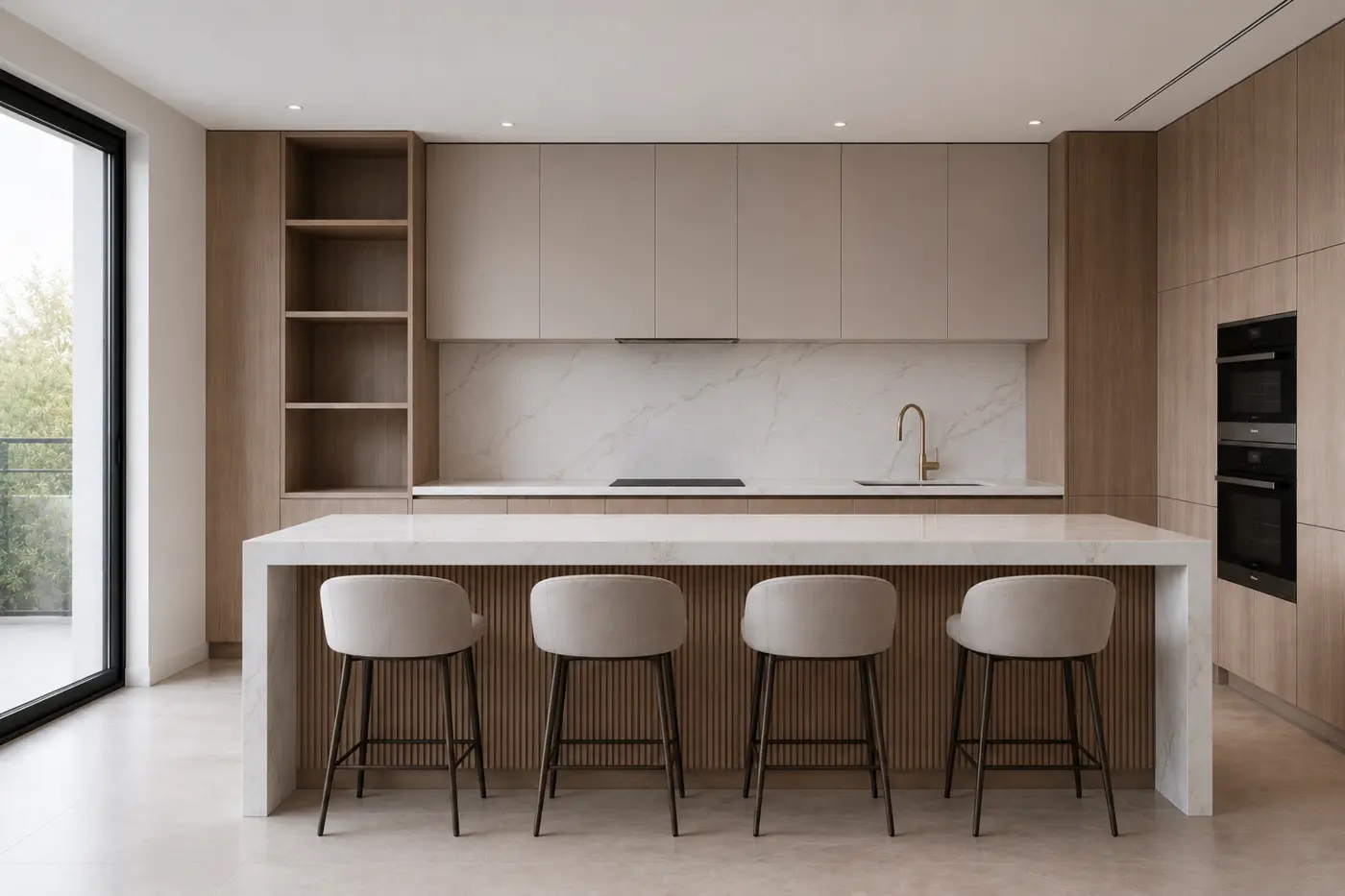 Modern kitchen before elegant lighting concept